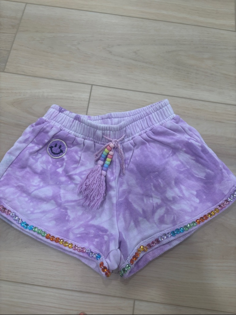 Lola and the Boys - Girls Lavender Tie-Dye Shorts with Beaded Tassel